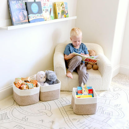 NaturalCozy Storage Cubes 9”x9”x7”Cotton Rope Woven Baskets for Organizing 3-Pack | 9 Inch Cube Storage Bin | Small Basket for Shelf Nursery, Pantry, Decorative Plant, Bathroom Closet, Toy Gift