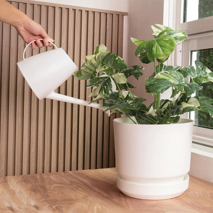 Elly Décor 12 inch Plastic Cylinder Planter Pot with Self-Watering Saucer and Drainage Hole,Lightweight & Extremely Durable, 12"x 12", White