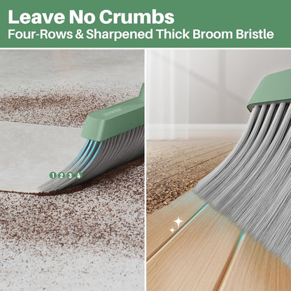 JOYMOOP Dark Teal Green Broom and Dustpan Set with 56” Handle, Upright Angle with Comb Teeth for Pet Hair and Hardwood Floors