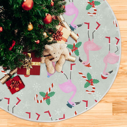 Christmas Flamingo Candy Tree Skirt, Seasonal Tree Mat Holiday Party Supplies Ornaments Indoor Outdoor Decorations for Tabletop Trees 35.4 Inches