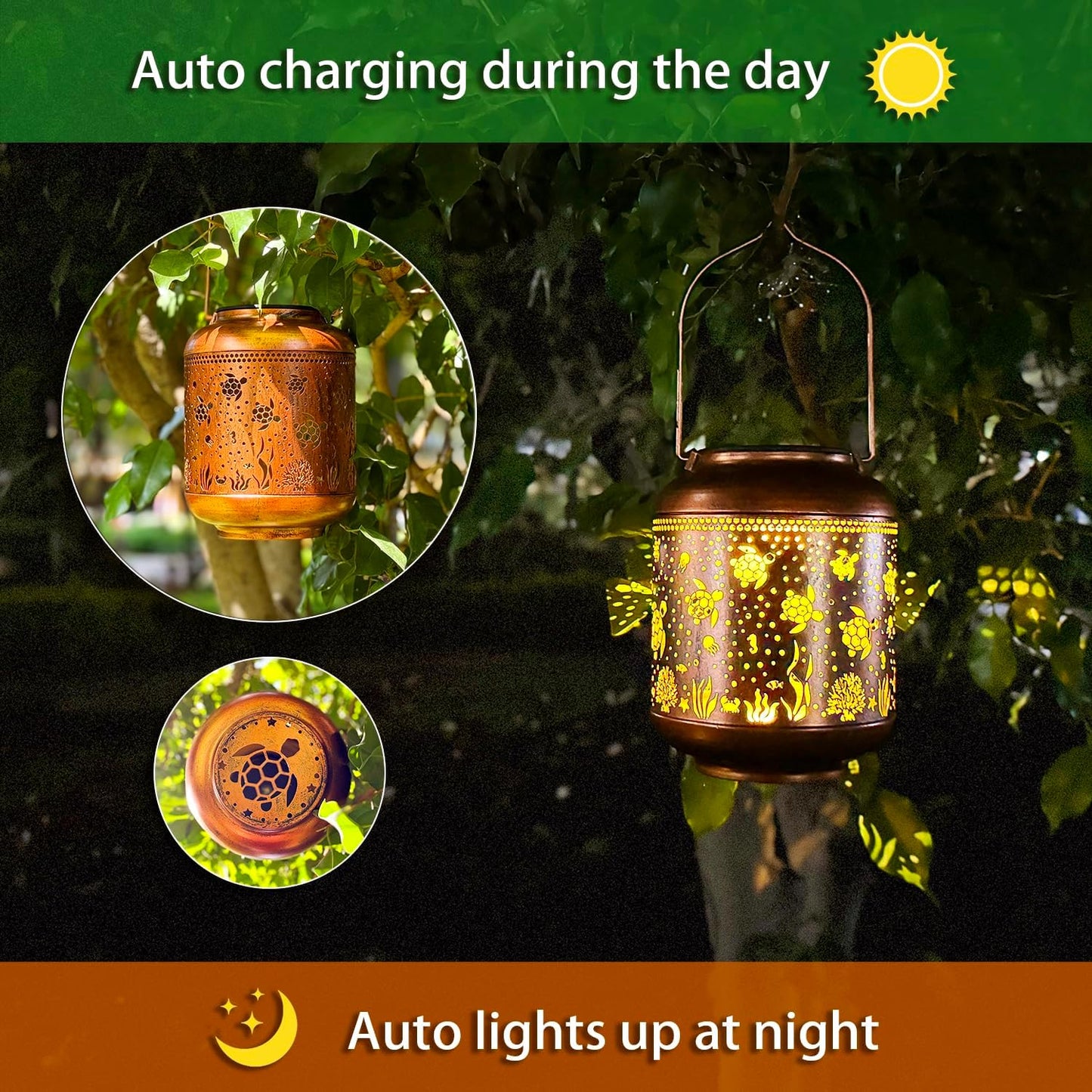 2 Pack Sea Turtle Solar Lanterns Outdoor Waterproof,Hanging Solar Lights Sea Turtle Gifts for Women Metal LED Decorative Light for Yard,Patio,Lawn,Tabletop,Pathway,Landscape,Garden Decor