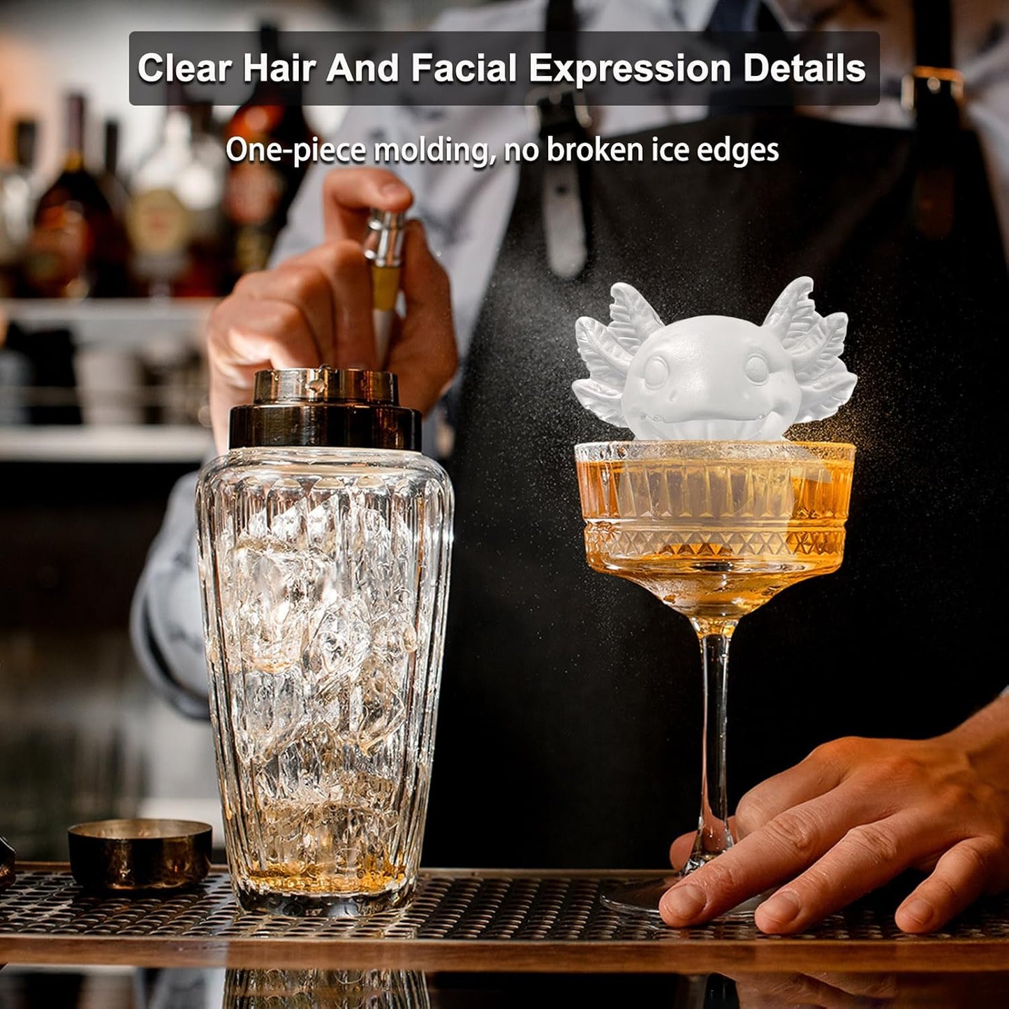 3D Axolotl Ice Cube Silicone Molds Tray for Whiskey, Cocktail, Drink Decor, Bar; Rich Details. Cute Axolotls Gifts for Women Kids Boys Girls, Fun Animal Shape Candle Epoxy Resign Mold; 2 Pack