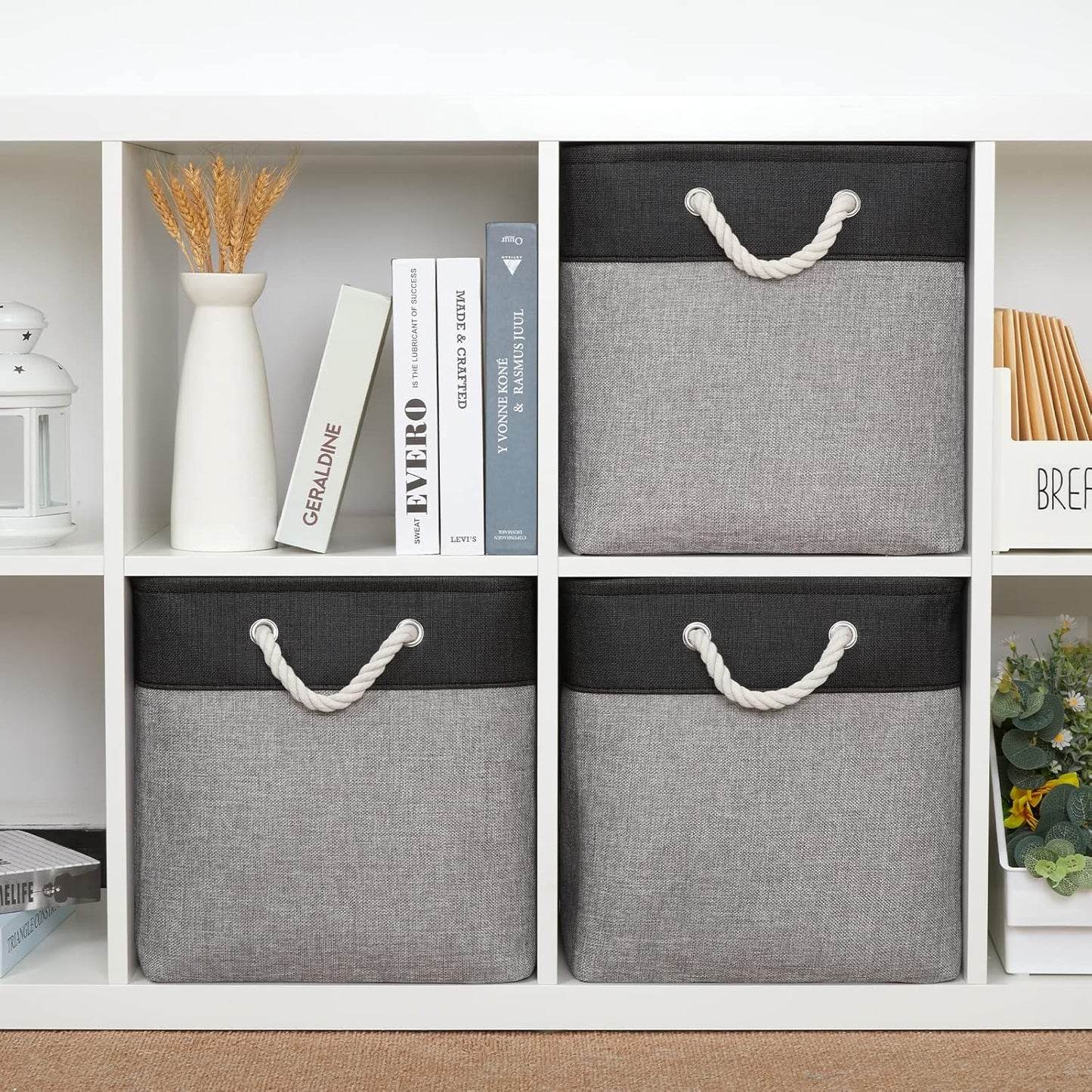 Bidtakay Fabric Cube Storage Bins for Organizing 13x13 Large Storage Baskets Decorative Storage Bins for Home Storage Set of 3 Shelf Organizer Bins for Toy Storage (Black&grey)