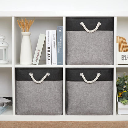 Bidtakay Fabric Cube Storage Bins for Organizing 13x13 Large Storage Baskets Decorative Storage Bins for Home Storage Set of 3 Shelf Organizer Bins for Toy Storage (Black&grey)
