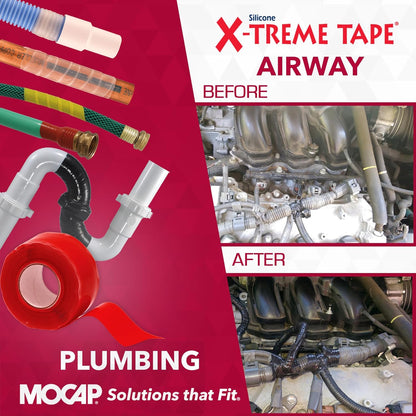 X-Treme Tape MOCAP Heavy Duty Electrical Tape, Self-Fusing Silicone Rubber, Waterproof & Insulating Flexible Tape, Electrical for Hose, Automotive, Outdoor & Repairs - 1" x 10ft Roll - Bright Red