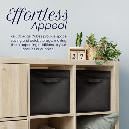 Reli. 11 Inch Cube Storage Bins (12 Pack) | Cube Organizer Bins | 11x11 Fabric Storage Boxes | Collapsible, Foldable Fabric Cubby Box (Square) | Bedroom, Office, Home Organization