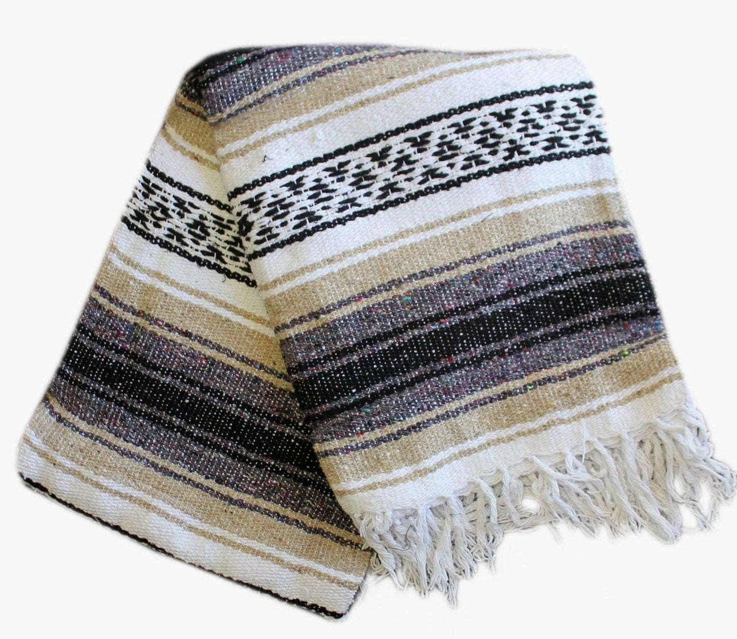 Del Mex Classic Mexican Blanket, Large Authentic Woven Falsa Throw (70"x50"), Artisan Southwest Décor for Beach, Yoga, Outdoors (Tan)