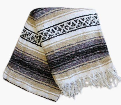 Del Mex Classic Mexican Blanket, Large Authentic Woven Falsa Throw (70"x50"), Artisan Southwest Décor for Beach, Yoga, Outdoors (Tan)