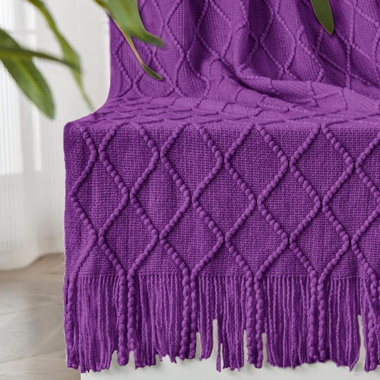 inhand Valentine's Day Gifts Throw Blanket Purple for Couch, Soft Living Room Home Decor Knitted Blanket, Outdoor Lightweight Breathable Summer Blanket, Farmhouse Warm Woven Decorative,50"x60"