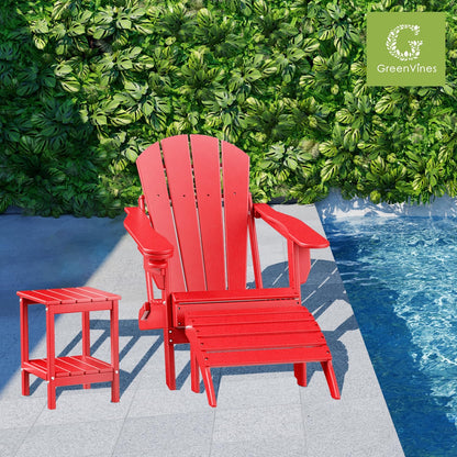 GREENVINES Adirondack-Ottoman | HDPE Plastic | Outdoor Footrest | All Weather | Foot Rest | Foot Stool | Red | for Adirondack Chair | for Patio Backyard Pool