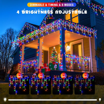 JMEXSUSS 400 LED 38.8Ft Icicle Christmas Lights With Remote - Outdoor Multicolor String Lights Plug in, 8 Mode for Outside Indoor House Yard Patio Eave Decorations