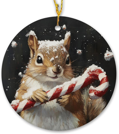 Christmas Squirrel Ceramic Ornament Gifts, Retro Rustic Winter Christmas Squirrel Decorative Hanging Ornaments for Xmas Tree Holiday Party Decoration, Animal Xmas Tree Decorations