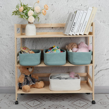 Small Woven Storage Baskets 12“X8”X5“ Decorative Rope Bins for Organizing Shelves, Closets, and Toys, Empty Gift Baskets, Cute Organizer Basket for Home and Office (green, regular)