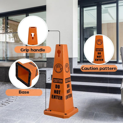 4-Pack 26.5" Caution Cones, 4-Sided Visible Safety Signs with Heavy Rubber Base, Warning for Slip & Fall Prevention, Indoor/Outdoor Use (Orange, 4Pcs-Do Not Enter)