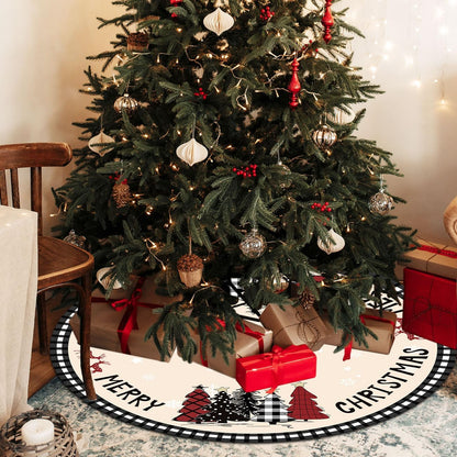Christmas Tree Skirt 48 Inches Black White Buffalo Plaid Xmas Tree Skirt with Snowflake Merry Christmas Tree Skirts Christmas Tree Decorations for Christmas Holiday Home Decor Indoor Outdoor