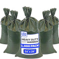 DURASACK Heavy Duty Sand Bags with Tie Strings Empty Woven Polypropylene Sand-Bags for Flood Control with 1600 Hours of UV Protection, 50 lbs Capacity, 14x26 inches, Green, 1000 Count