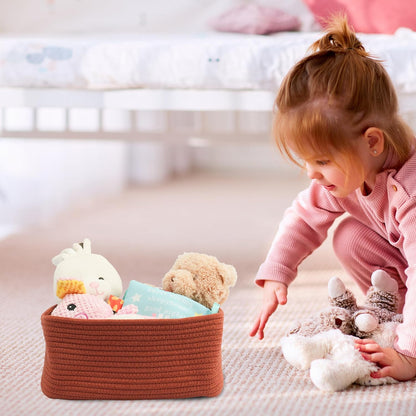 Small Woven Storage Baskets 13“X9”X5“ Decorative Rope Bins for Organizing Shelves, Closets, and Toys, Empty Gift Baskets, Cute Organizer Basket for Home and Office (rustic, Large)