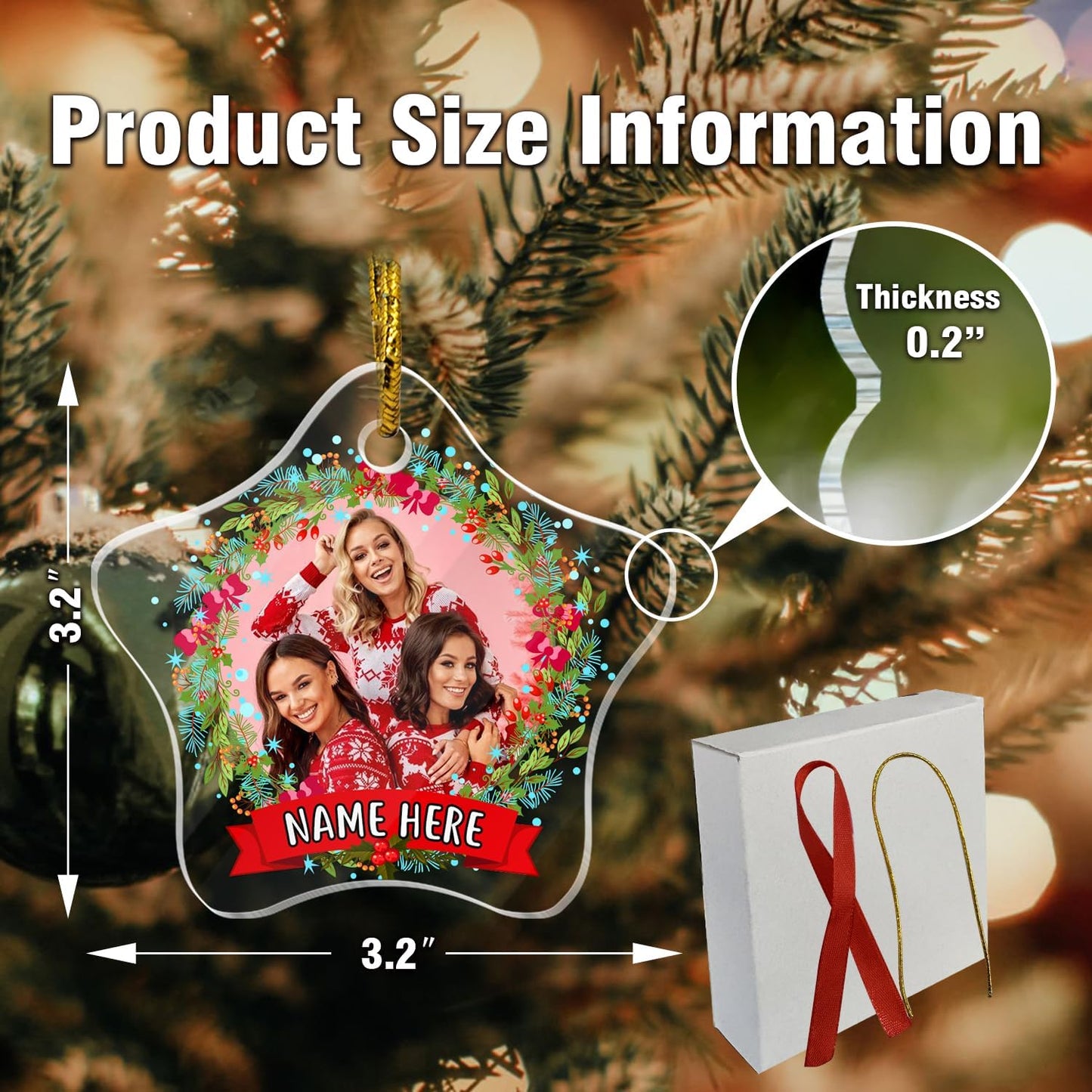 Personalized Christmas Ornaments, Crystal Custom Hanging Ornaments, Decorative Photo Hanging Glass Pendant, Design Own Picture, Gifts for Christmas, Star Decor for Family/Friends