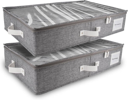 HOMELUX THEORY 2pc Under Bed Storage Containers, Bedroom Under the Bed Drawer Storage Organizer with Bins and Lids, Medium Underbed Clothes Storage Box Ideal for Blanket, Fabric, & Shoes (LightGray)