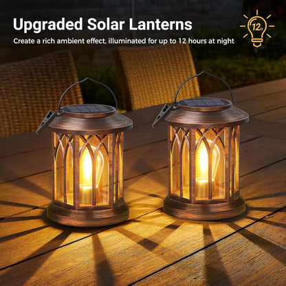 WdtPro Solar Lanterns Outdoor Hanging 2 Pack, Upgraded Bright Solar Lantern Lights Outdoor Waterproof, Solar Powered Lantern Over 12Hrs Hanging Lights for Outside Garden Yard Patio Decor (Copper)