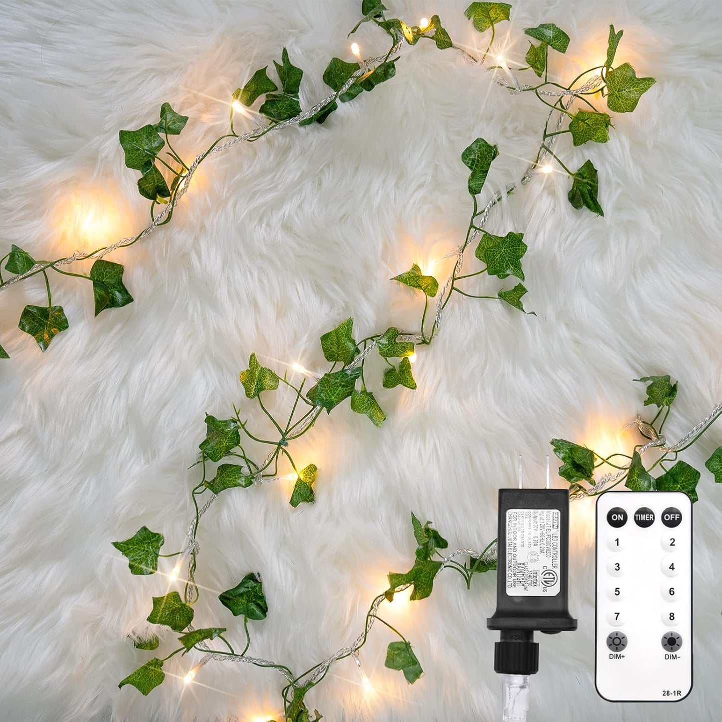 suddus Vine with Fairy Lights Plug in, 33ft 100 LED Ivy String Lights Connectable with Remote, Leaf Light for Bedroom, Room, Wall, Garden, Party, Wedding Decor (Warm White)