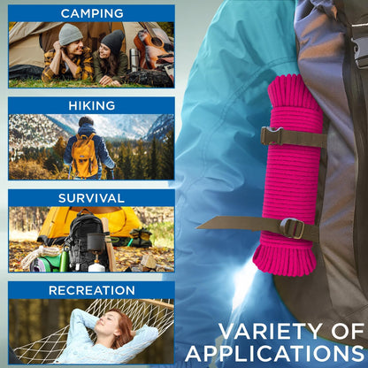 TECEUM Cotton Rope 3/16” (5 mm) – 100 FT – Strong All-Purpose Braided Rope – Natural Cotton – for Crafting, Сamping, Clothes Line, DIY, Indoor & Outdoor Use – Bright Pink