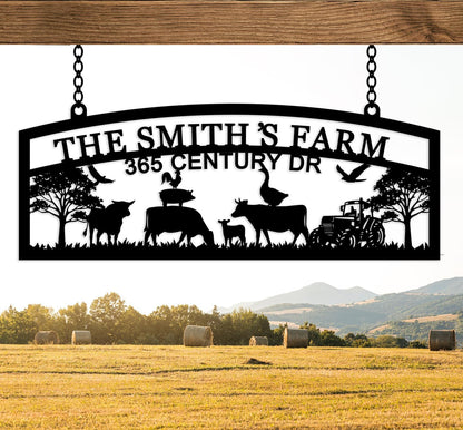 Personalized Hanging Metal Farm Sign, Last Name for Farm, Farmhouse Wall Decor, Large Outdoor Metal, Farmer Gifts