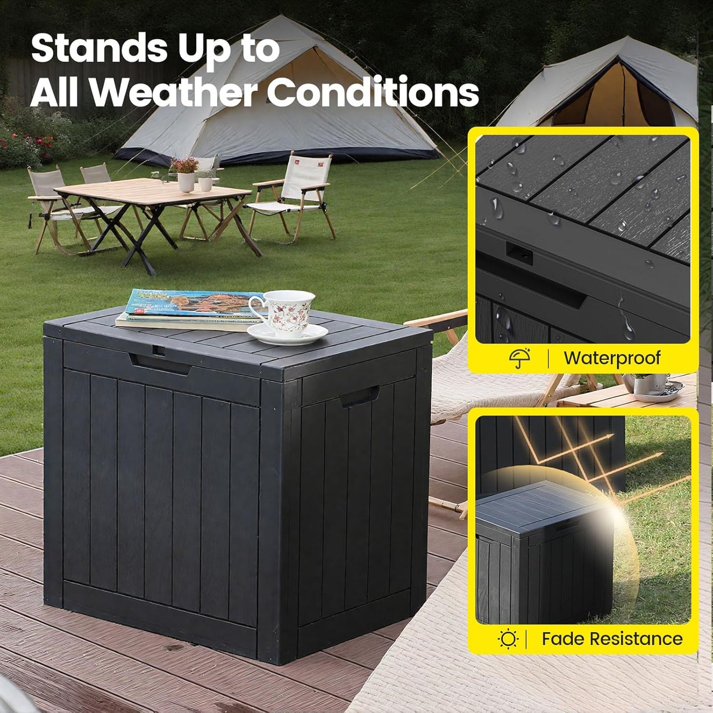 31 Gallon Outdoor Storage Box - Waterproof Resin Deck Box for Indoor & Outdoor Use, Lockable & UV Resistant Storage Bin for Package Delivery, Patio Cushions, Gardening Tools - Black