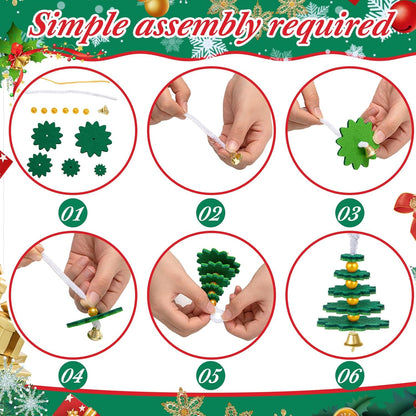 Hollowfly 24 Sets Felt Christmas Tree Ornament Craft Kit Small Layered Christmas Tree Felt Crafts for Xmas Decoration Stocking Stuffer Holiday Fun School DIY Activities
