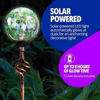 Exhart Garden Solar Lights, Decorative LED Honeycomb Glass Ball Garden Stake, Glass and Metal Outdoor Decoration, Green, 4 x 31 Inch