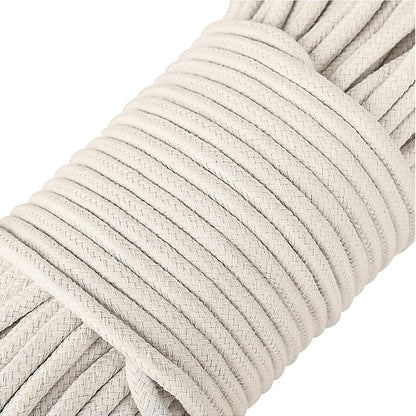 1/4 Inch Natural Cotton Rope, White Craft Rope Clothesline, Used for DIY Rope Baskets, Handicrafts, Candle Wicks, etc, 6MM, 39 Feet.