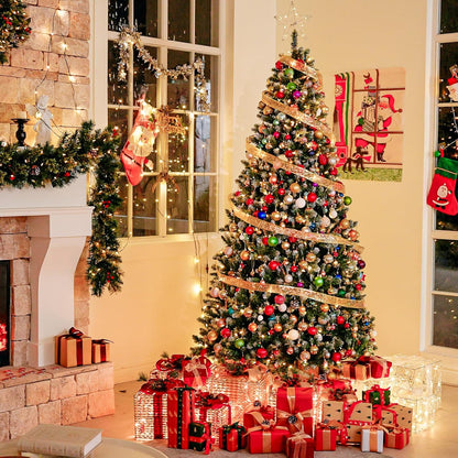 Hykolity 7.5 ft Prelit Christmas Tree, Artificial Christmas Tree with 350 Warm White Lights, 1446 Branch Tips, Metal Stand and Hinged Branches