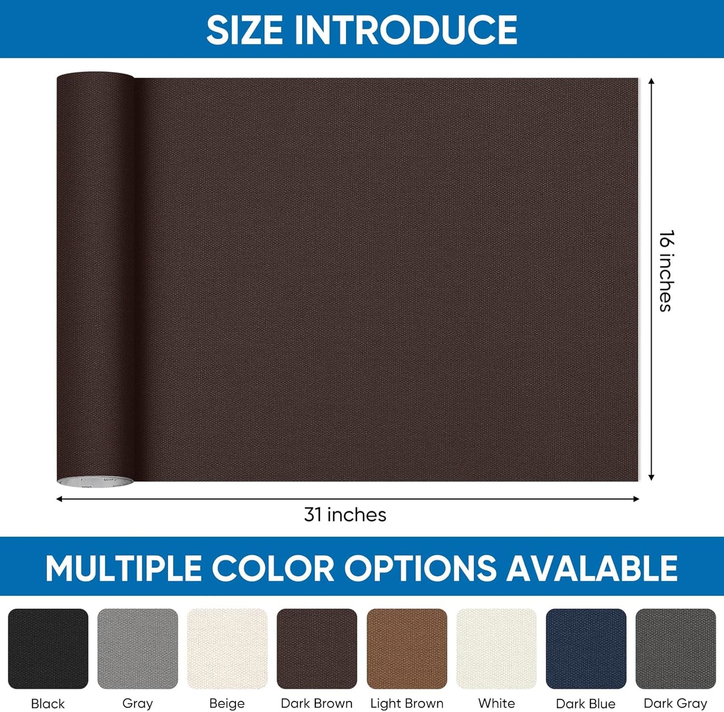 Oversized Canvas Patch 16 "x31, Self-Adhesive Waterproof Canvas Patch Set for Repairing Tents, Couch, Boat Covers, Camping Chairs, Awnings, Car Seats.(Dark Brown)