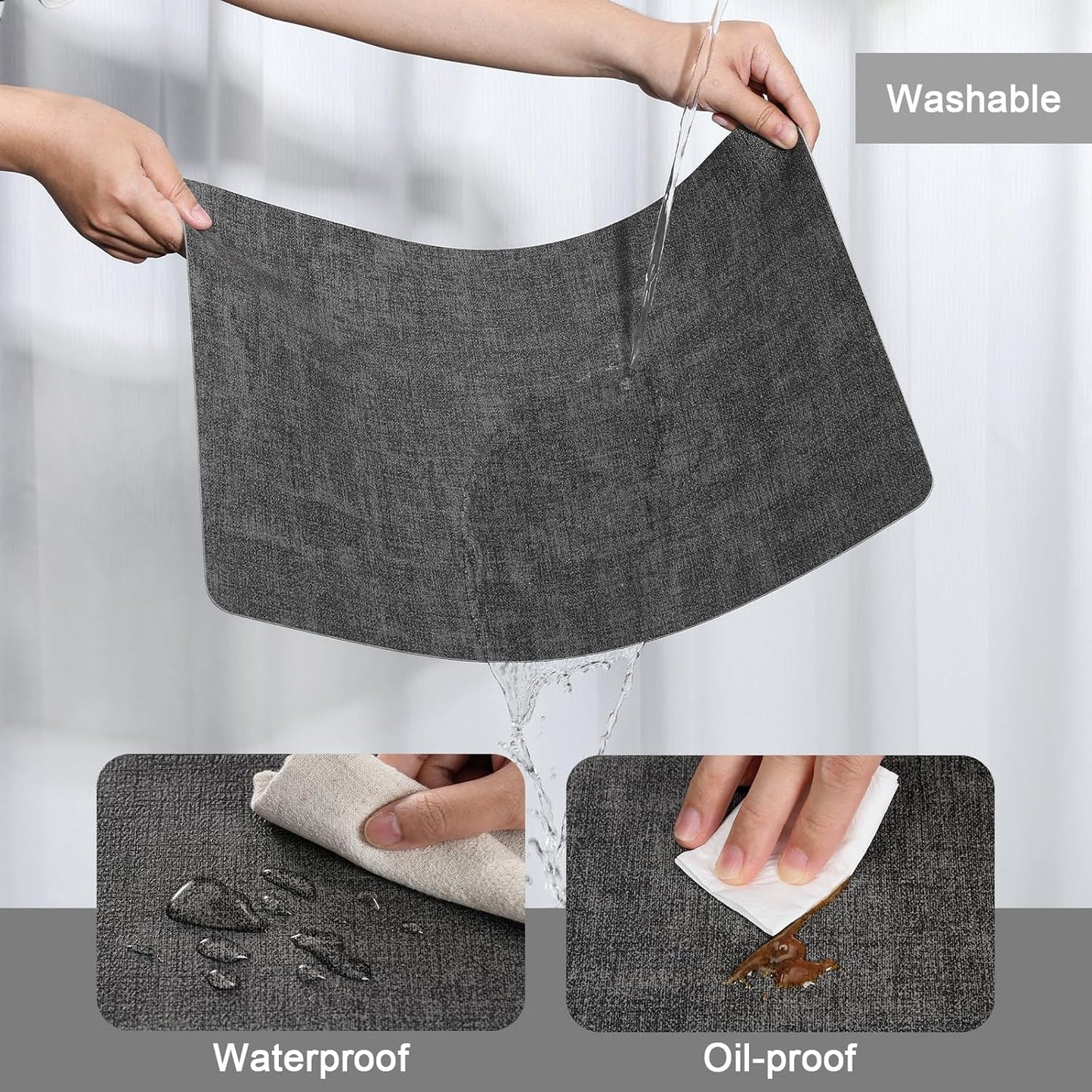 Myir JUN Placemats Dual Sided, Faux Leather Place Mats Set of 6 Indoor for Dining Table Outdoor Placemat Square Non-Slip Washable Table Mats (Gray, Set of 6)