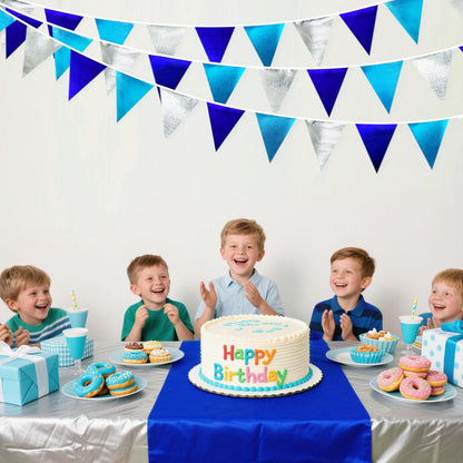 Navy Blue Silver Party Decorations Metallic Fabric Triangle Pennant Banner Flag Bunting Garland for Graduation Birthday Retirement Wedding Bachelorette Nautical Ahoy Achor Outdoor Party Supplies