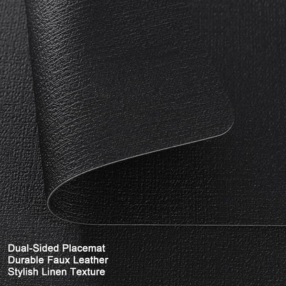Myir JUN Placemats Dual Sided, Faux Leather Place Mats Set of 8 Indoor Placemats for Dining Table Non-Slip Washable Placemats Heat Resistant Outdoor Table Mats (Set of 8, Black)