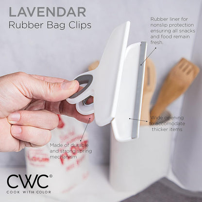 COOK WITH COLOR Bag Clips - Heavy Duty Chip Clip and Refrigerator Magnet Clips for Food Storage with Air Tight Seal Grip, Lavender, Pack of 4 Large Clips