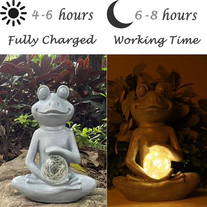 Solar Frog Garden Figurines Solar Lights Yoga Frog Statue for Outdoor Garden Patio Yard Frog Decor Gifts for Women Grandma Mother's Day Birthday Gifts