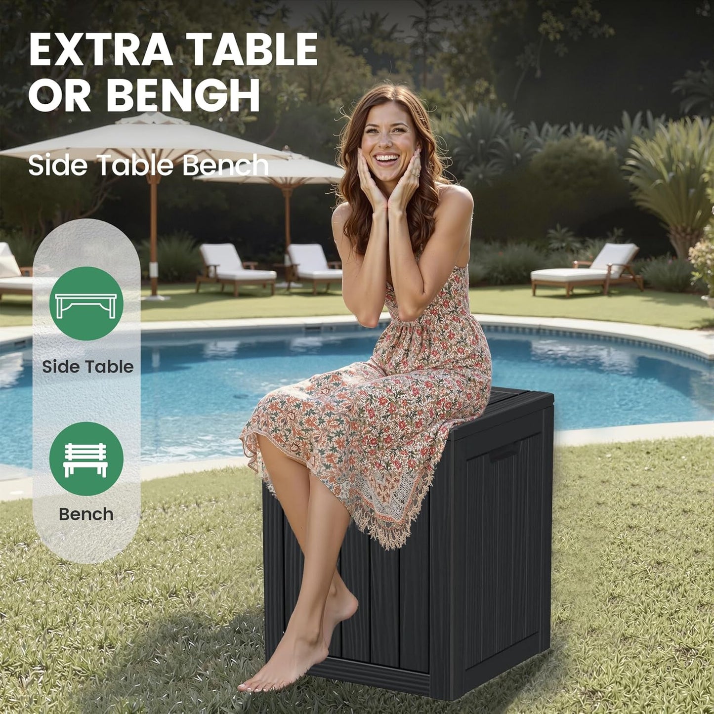 28 Gallon Outdoor Storage Box, Waterproof Durable Resin Deck Box for Indoor & Outdoor Use, Lockable Outdoor Bench, Deck Bin for Patio Furniture, Deliveries, Pool Supplies, Black