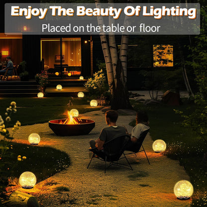 Garden Solar Ball Lights Outdoor Waterproof, 30 LED Cracked Glass Globe Solar Power Ground Lights for Path Yard Patio Lawn, Christmas Decoration Landscape Warm White(2 Pack 3.9'')
