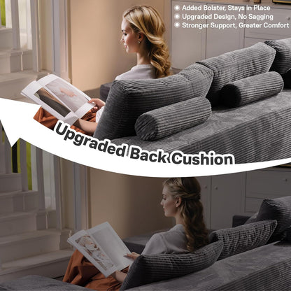 104" Cloud Sectional Couches for Living Room,L Shaped Boneless Couch in A Box,Sleeper Sofa with Comfy Chaise No Assembly Required,Grey