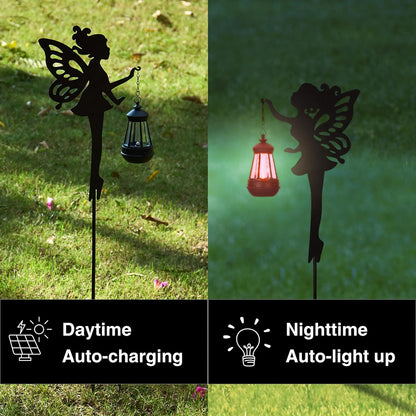 Fairy Garden Accessories Lawn Ornaments 1 Pair - Solar Lights Halloween Decorations Outdoor Garden Statue, Metal Stakes Decorative Figurines for Yard Decor, Patio (Type A Color-Shifting Lighting)