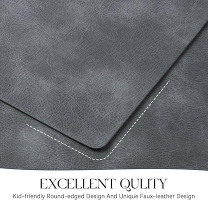 MOSAYT Vinyl Placemats Set of 6-12 X 17 Inch - Faux Leather 100% Waterproof Oil-Proof Wipeable PU Place Mats, Heat Resistant Reversible Table Mats for Kitchen, Dining, Outdoor (Grey)