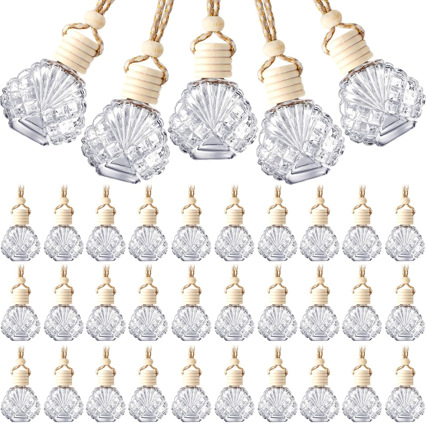 BBTO 50 Pcs Hanging Car Air Freshener Car Diffuser Bottles Empty Glass Perfume Bottle Freshener Diffuser Bottle Pendant for Essential Oil Fragrance Aromatherapy Bottle Ornament(Shell)