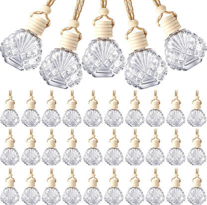 BBTO 50 Pcs Hanging Car Air Freshener Car Diffuser Bottles Empty Glass Perfume Bottle Freshener Diffuser Bottle Pendant for Essential Oil Fragrance Aromatherapy Bottle Ornament(Shell)