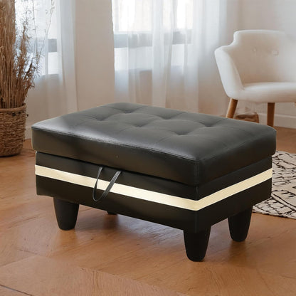 Ottoman Rectangular Storage Ottoman Bench, Faux Leather Footrest, Coffee Table, Stool Footstool with Hinged Lid for Living Room, Bedroom, Entryway, Black with White Strip, 35"x23.5"x17.5"