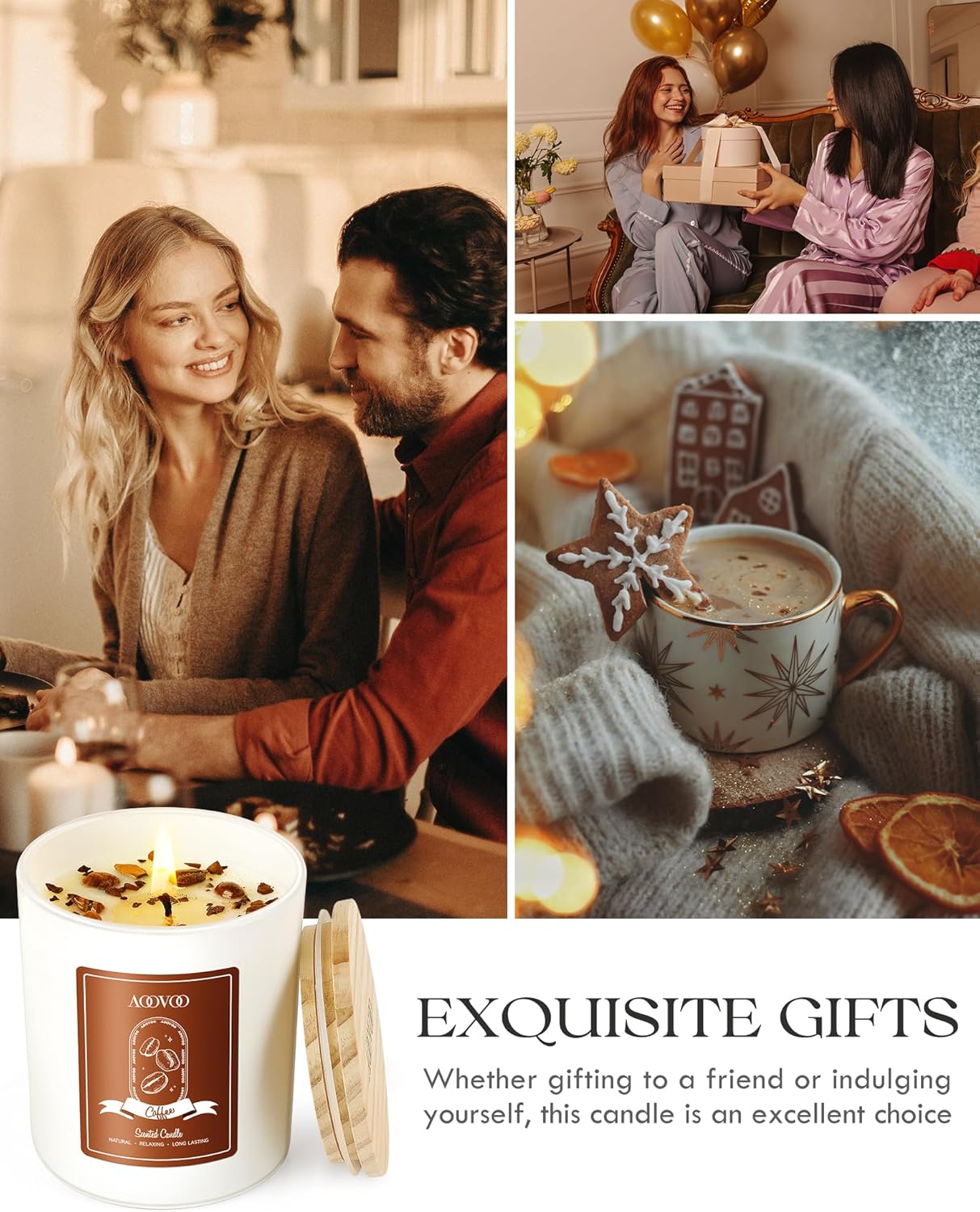 AOOVOO Macchiato Coffee Scented Candles for Women - Aromatherapy Candle with Crystals Inside, 10oz, 60H Burning Time, Soy Candles for Home Scented, Birthday Gifts Candle for Women Mom