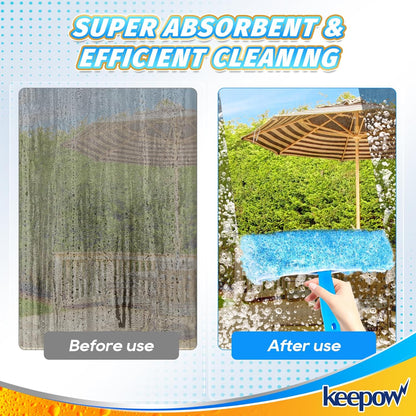 KEEPOW 10" Professional Microfiber Window Scrubber Refill Replacement Compatible with MR.SIGA, Compatible with Ettore Window Cleaning Tools, Reusable & Washable Window Squeegee for Home (2 Pack)