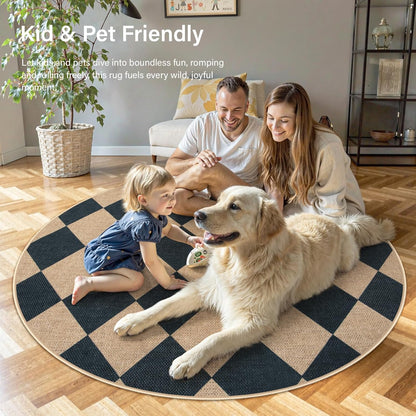 Lahome Checkered Round Rugs 6ft, Washable Easy Jute Circle Patio Rug Indoor Outdoor Rugs for Living Room, Farmhouse Natural Round Area Rug Contemporary Carpet for Entryway Backyard