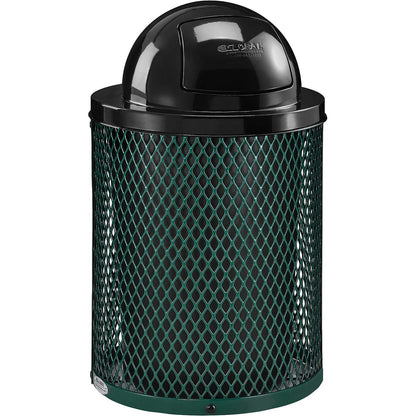 Global Industrial 36 Gallon Outdoor Steel Trash Can with Dome Lid, Plastic Liner and Anchor Kit Included, 23-1/2" Diameter x 40" H, Powder Coat Finish, Unassembled, Green